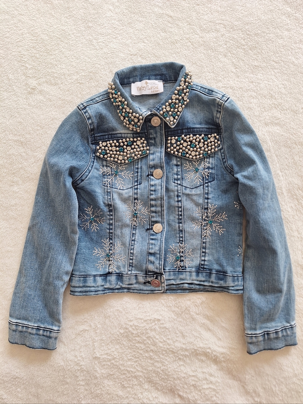 ✨ Fairy Land Snowflake & Pearl Denim Jacket Size 5-6Y ✨